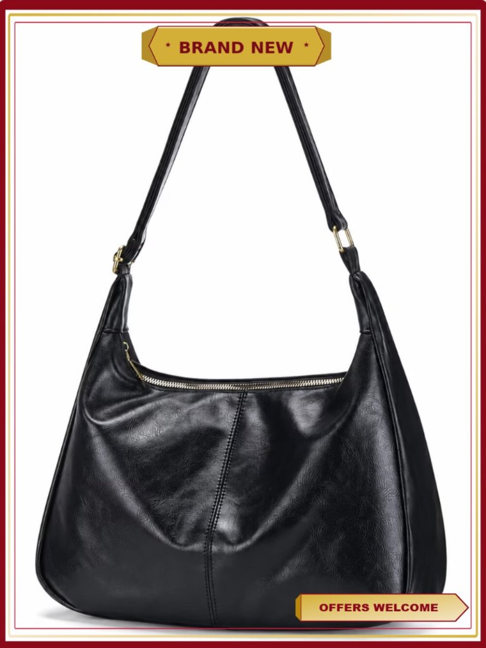 Women's Vegan Leather Hobo Bag Soft Slouchy Shoulder Purse Minimalist Crossbody